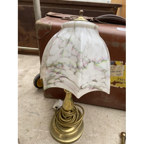 1283 - VARIOUS ITEMS TO INCLUDE A VINTAGE SUITCASE, COAT HOOK AND TWO FURTHER TABLE LAMPS