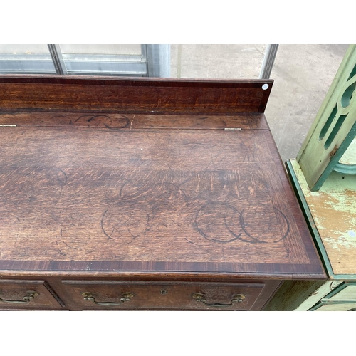 1901 - A GEORGE III OAK AND CROSSBANDED LANCASHIRE CHEST WITH FOUR SHAM DRAWERS, TWO BASE DRAWERS, ON OGEE ... 