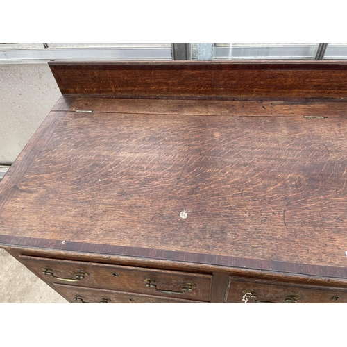 1901 - A GEORGE III OAK AND CROSSBANDED LANCASHIRE CHEST WITH FOUR SHAM DRAWERS, TWO BASE DRAWERS, ON OGEE ... 