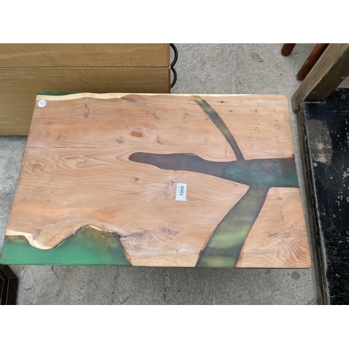 1905 - A MODERN PINE COFFEE TABLE INSET WITH EPOXY RESIN DECORATION, 24x16