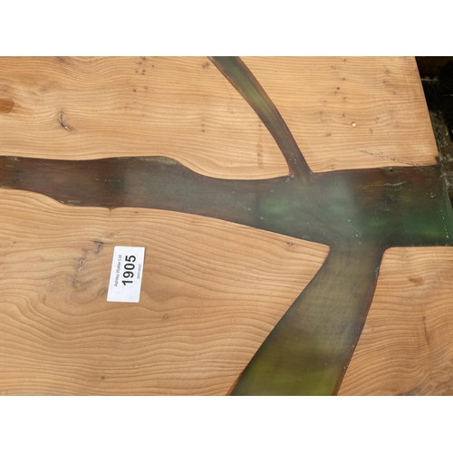 1905 - A MODERN PINE COFFEE TABLE INSET WITH EPOXY RESIN DECORATION, 24x16