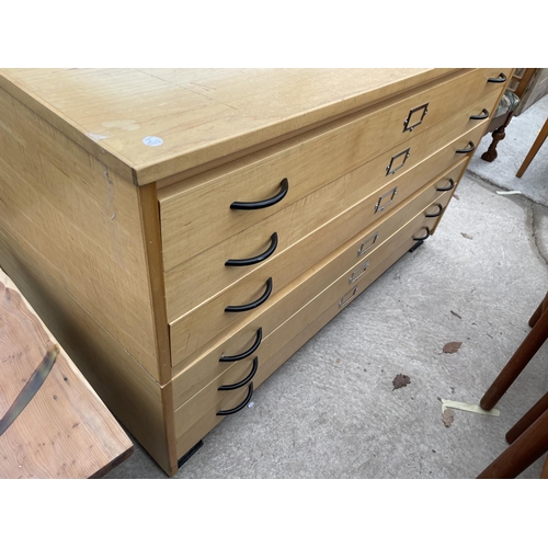 1906 - A MODERN LIGHT WOOD SIX DRAWER JUMBO PLAN CHEST, 52