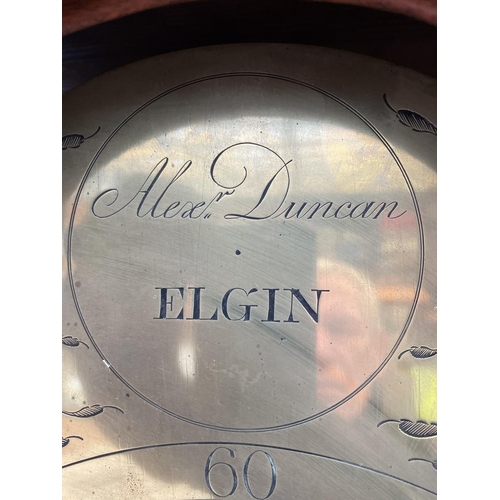 1909 - A LATE 18TH CENTURY OAK CASED LONGCASE EIGHT DAY CLOCK WITH BRASS FACE BY ALEX DUNCAN OF ELGIN, HAVI... 