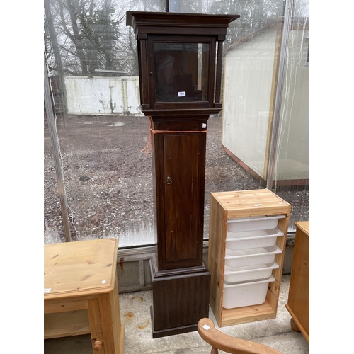 1912 - A 19TH CENTURY OAK GRAINED LONGCASE CLOCK (NO MOVEMENT)