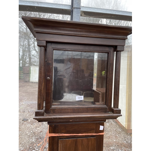 1912 - A 19TH CENTURY OAK GRAINED LONGCASE CLOCK (NO MOVEMENT)