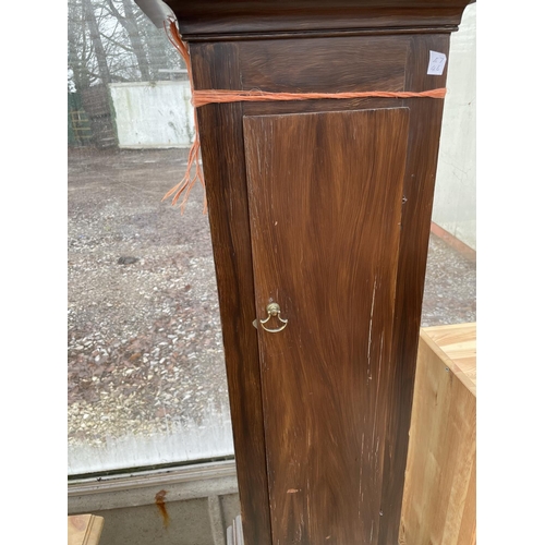 1912 - A 19TH CENTURY OAK GRAINED LONGCASE CLOCK (NO MOVEMENT)