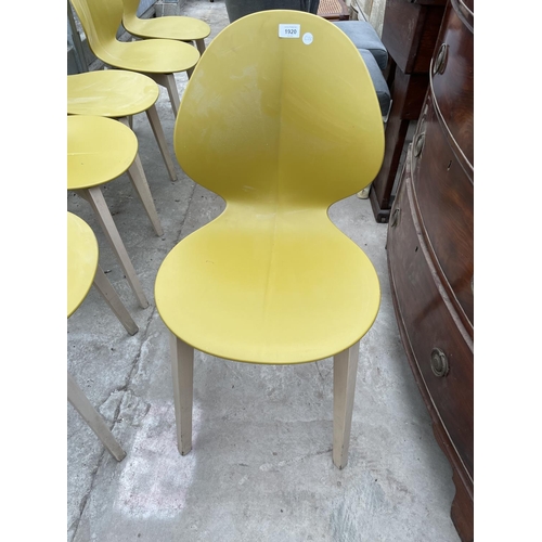 1920 - A SET OF SIX CALLIGNARIS CHAIRS WITH POLYCARBONATE ALL IN ONE SHAPED SEAT AND BACK ON WOODEN BASES