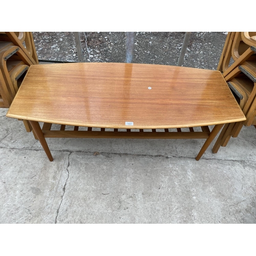 1927 - A RETRO TEAK COFFEE TABLE WITH MAGAZINE SHELF, 47x22