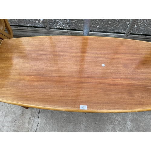 1927 - A RETRO TEAK COFFEE TABLE WITH MAGAZINE SHELF, 47x22