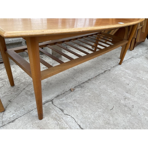 1927 - A RETRO TEAK COFFEE TABLE WITH MAGAZINE SHELF, 47x22