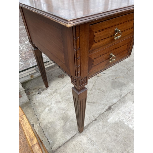 1933 - A 19TH CENTURY STYLE MAHOGANY AND INLAID KNEEHOLE DESK ENCLOSING FIVE DRAWERS, 52