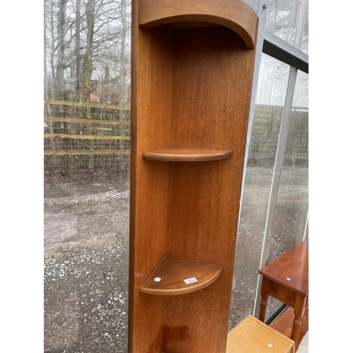 1939 - A RETRO NATHAN TEAK CORNER UNIT WITH OPEN SHELVES AND CUPBOARDS TO THE BASE