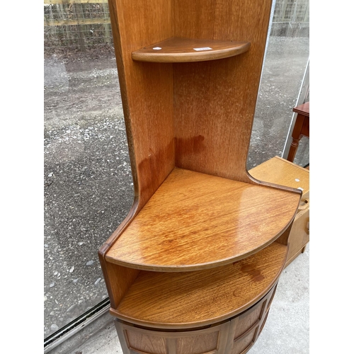 1939 - A RETRO NATHAN TEAK CORNER UNIT WITH OPEN SHELVES AND CUPBOARDS TO THE BASE