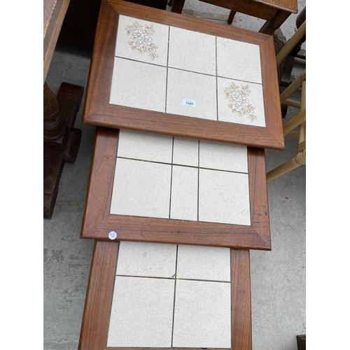 1949 - A NEST OF RETRO TEAK AND TILE INSET TABLES