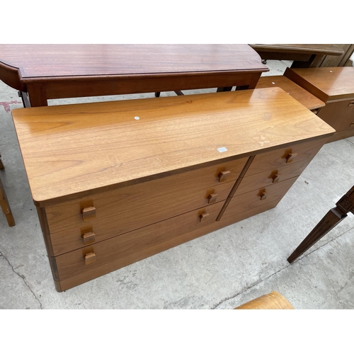 1953 - A RETRO STAG TEAK CHEST OF THREE SHORT AND THREE LONG DRAWERS, 54