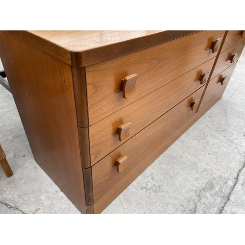 1953 - A RETRO STAG TEAK CHEST OF THREE SHORT AND THREE LONG DRAWERS, 54