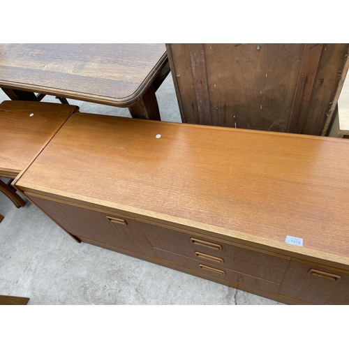 1955 - A RETRO JENTIQUE TEAK SIDEBAORD ENCLOSING THREE DRAWERS AND THREE CUPBOARDS