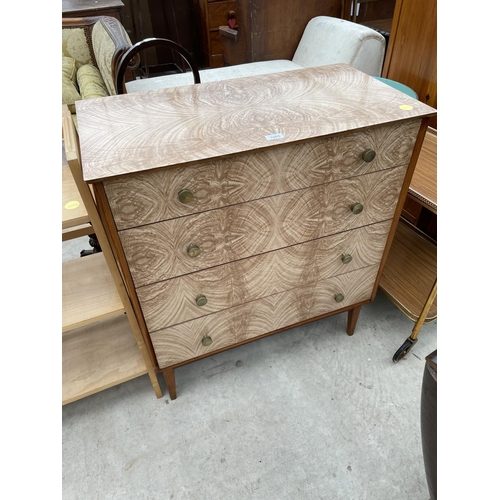 1962 - A RETRO CREAMY WALNUT EFFECT CHEST OF FOUR DRAWERS, 32