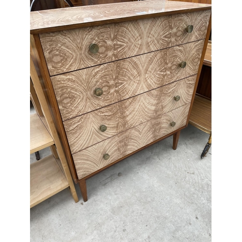 1962 - A RETRO CREAMY WALNUT EFFECT CHEST OF FOUR DRAWERS, 32