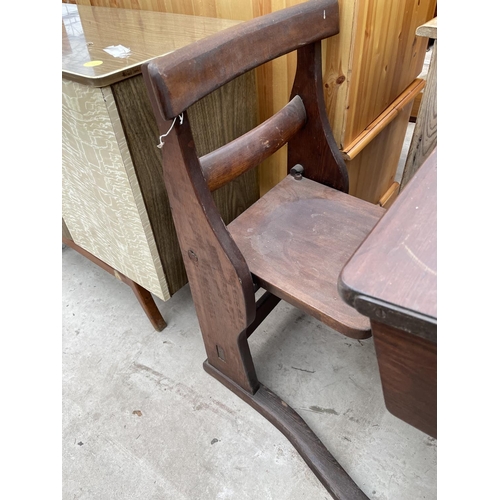 1966 - A VICTORIAN PINE INTEGRAL CHILDS SCHOOL DESK COMPLETE WITH FOLDING SEAT BY JOHN HEYWOOD, MANCHESTER