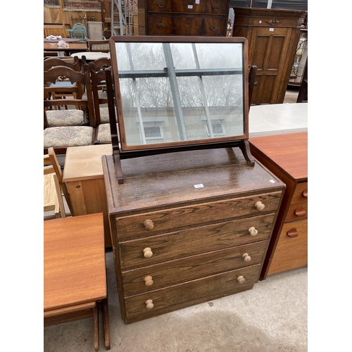 1976 - AN EARLY 20TH CENTURY OAK CHEST OF FOUR DRAWERS AND MAHOGANY SWING FRAME TOILET MIRROR