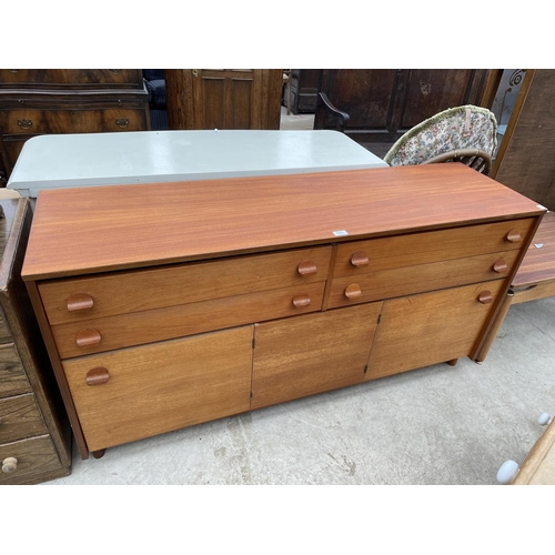 1977 - A RETRO STAG TEAK SIDEBOARD ENCLOSING FOUR DRAWERS AND CUPBOARDS, 60