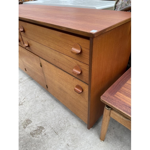 1977 - A RETRO STAG TEAK SIDEBOARD ENCLOSING FOUR DRAWERS AND CUPBOARDS, 60