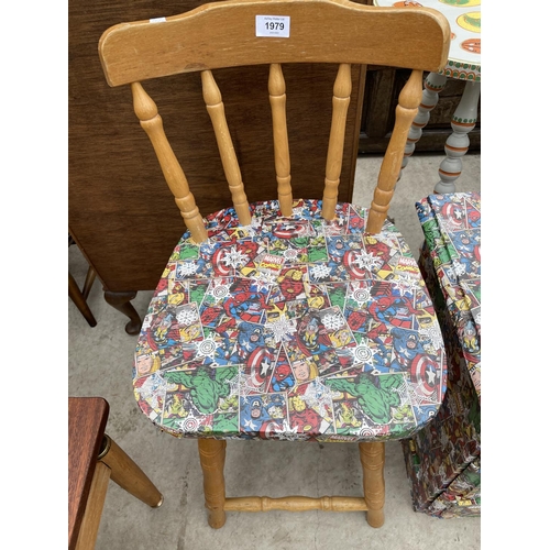 1979 - A MODERN KITCHEN STOOL AND THREE DRAWER CHEST BOTH WITH APPLIED 'MARVEL' DECORATION