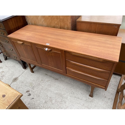 1982 - A RETRO TEAK SIDEBOARD ENCLOSING THREE DRAWERS AND TWO CUPBOARDS, 54.5