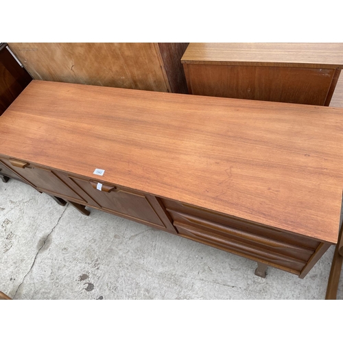 1982 - A RETRO TEAK SIDEBOARD ENCLOSING THREE DRAWERS AND TWO CUPBOARDS, 54.5