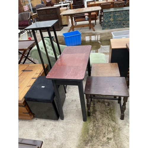 1985 - A MODERN STOOL, JARDINIER STAND AND THREE OCCASIONAL TABLES