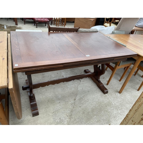 1989 - AN OAK DRAW-LEAF REFECTORY STYLE TABLE, 54x32