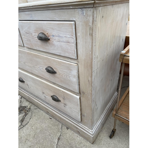 1995 - A VICTORIAN PINE GALLERY BACK CHEST OF TWO SHORT AND TWO LONG DRAWERS WITH LIMED FINISH