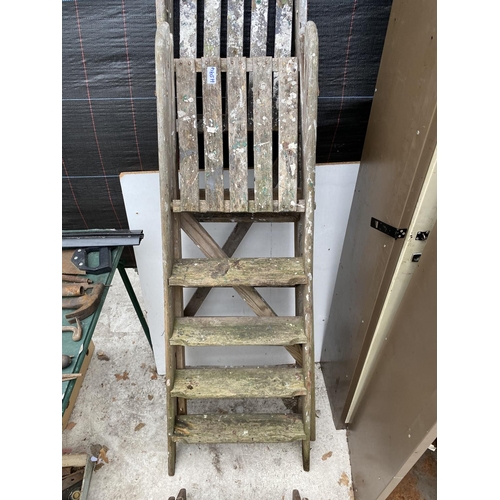 1318 - THREE SETS OF VINTAGE WOODEN LADDERS