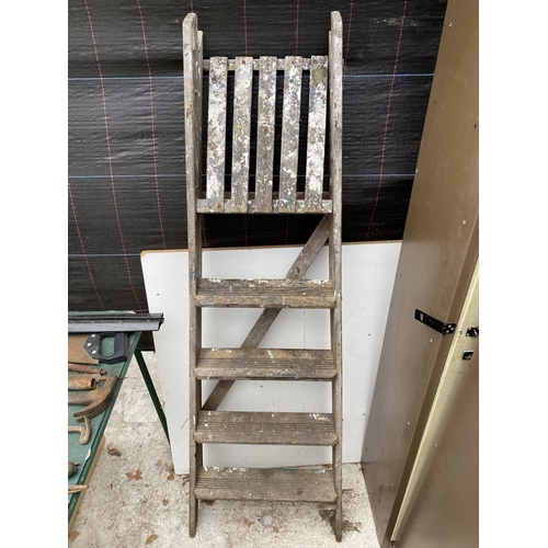 1318 - THREE SETS OF VINTAGE WOODEN LADDERS