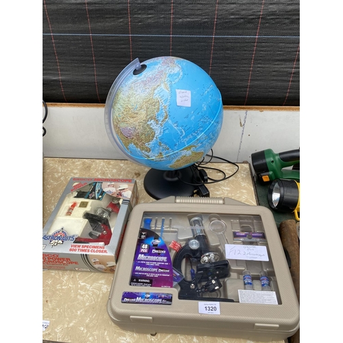 1320 - TWO BOXED MICROSCOPE SETS TOO ALSO INCLUDE A LIGHT UP WORLD GLOBE