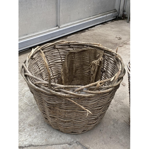 1378 - THREE VARIOUS SIZED WHIKER LOG BASKETS TWO WITH HANDLES AND ONE WITHOUT