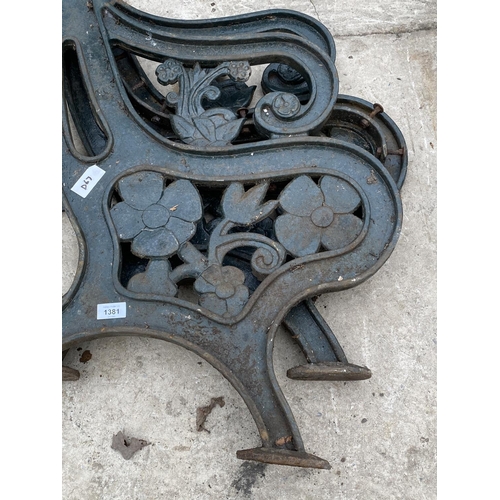 1381 - A PAIR OF CAST IRON BENCH ENDS