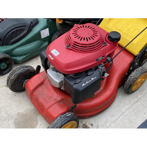 1393 - A PETROL LAWN MOWER WITH HONDA ENGINE AND A WOLF GARTEN GRASS BOX