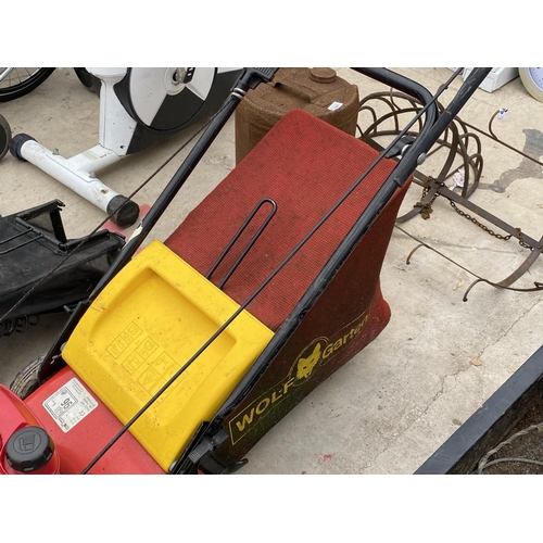 1393 - A PETROL LAWN MOWER WITH HONDA ENGINE AND A WOLF GARTEN GRASS BOX