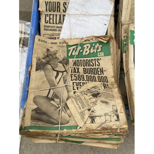 1413 - A LARGE COLLECTION OF VINTAGE 'TIT-BITS' NEWSPAPERS FROM THE 50'S AND 60'S