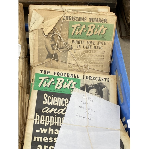 1413 - A LARGE COLLECTION OF VINTAGE 'TIT-BITS' NEWSPAPERS FROM THE 50'S AND 60'S