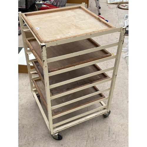 1426 - A VINTAGE POTTERS TROLLEY WITH FOUR SHELVES