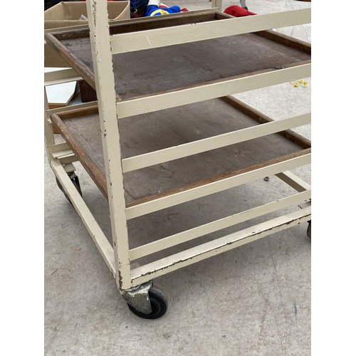 1426 - A VINTAGE POTTERS TROLLEY WITH FOUR SHELVES