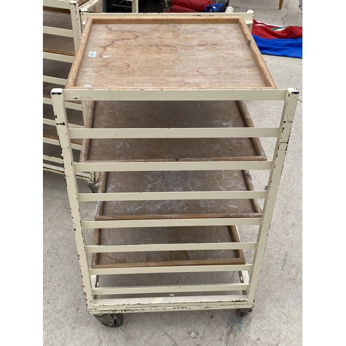 1427 - A VINTAGE POTTERS TROLLEY WITH FOUR SHELVES