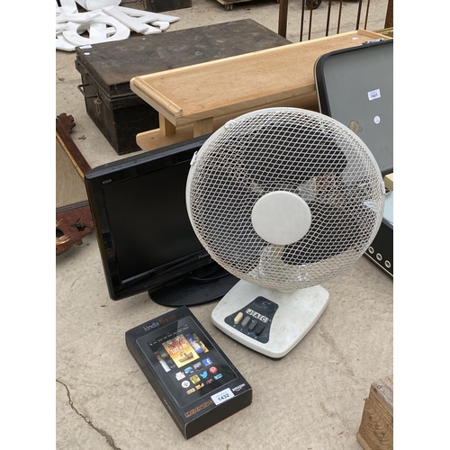 1432 - A KINDLE FIRE, A TABLE FAN AND A PANASONIC TELEVISION