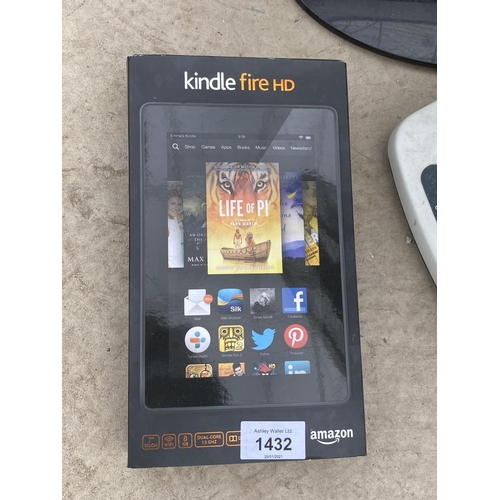 1432 - A KINDLE FIRE, A TABLE FAN AND A PANASONIC TELEVISION