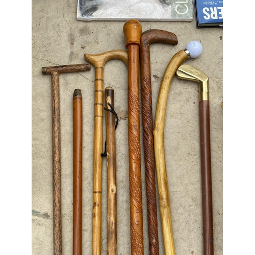 1441 - AN ASSORTMENT OF WALKING STICKS TO INCLUDE SOME WITH DECORATIVE DESIGN