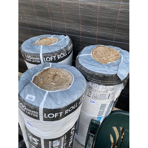 1552 - THREE ROLLS OF 100MM LOFT INSULATION