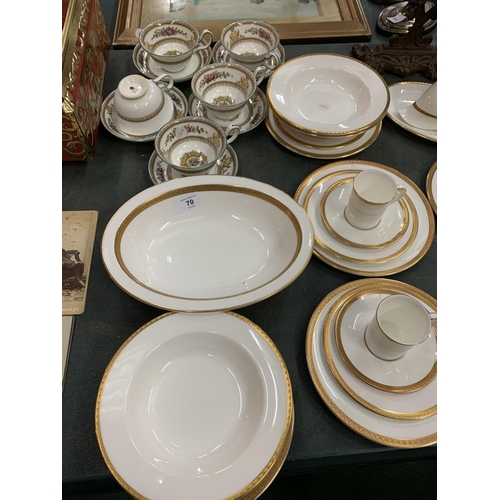 70 - A COLLECTION OF WHITE TABLE WARE WITH GILT DECORATION TO INCLUDE MINTON 